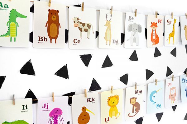 Alphabet Animal Flashcards on wall – Hide and Peek Nursery