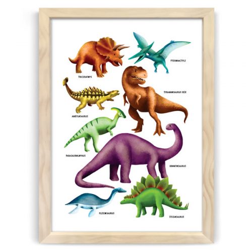 Dinosaur Poster Print Natural Wood frame