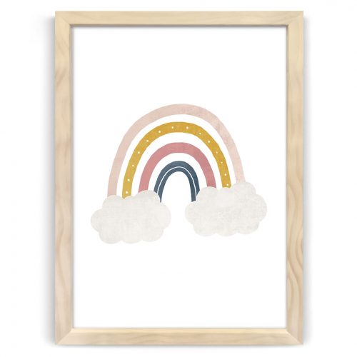 Rainbow nursery art print natural frame