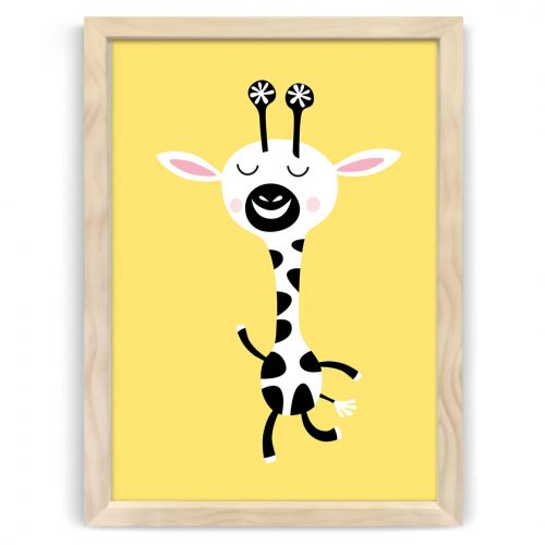 Pastel safari giraffe print natural wood frame