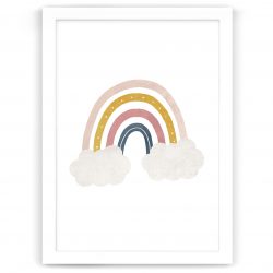 Rainbow nursery art print white frame