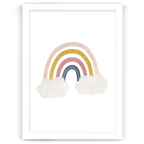Rainbow nursery art print white frame